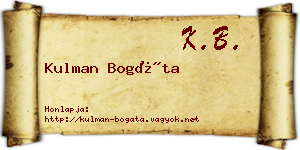 Kulman Bogáta névjegykártya